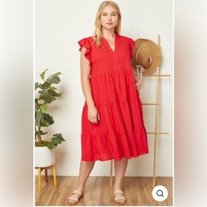 Entro V-Neck Ruffle Sleeve Tiered Midi Dress with Pockets in Plus Size NWT